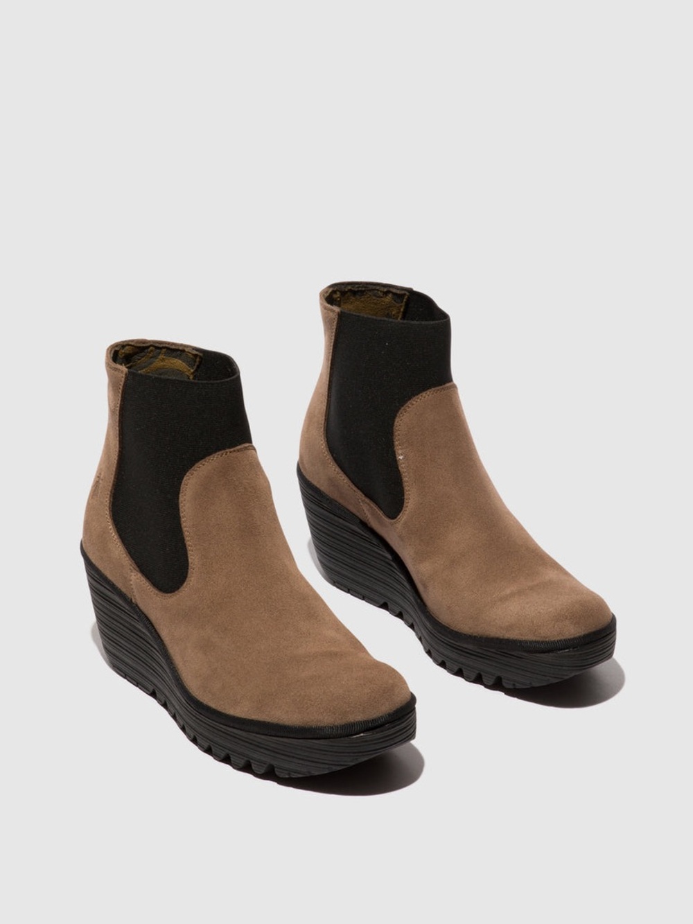 Fly London Chelsea Ankle Boots Taupe Wedge Chelsea Booties